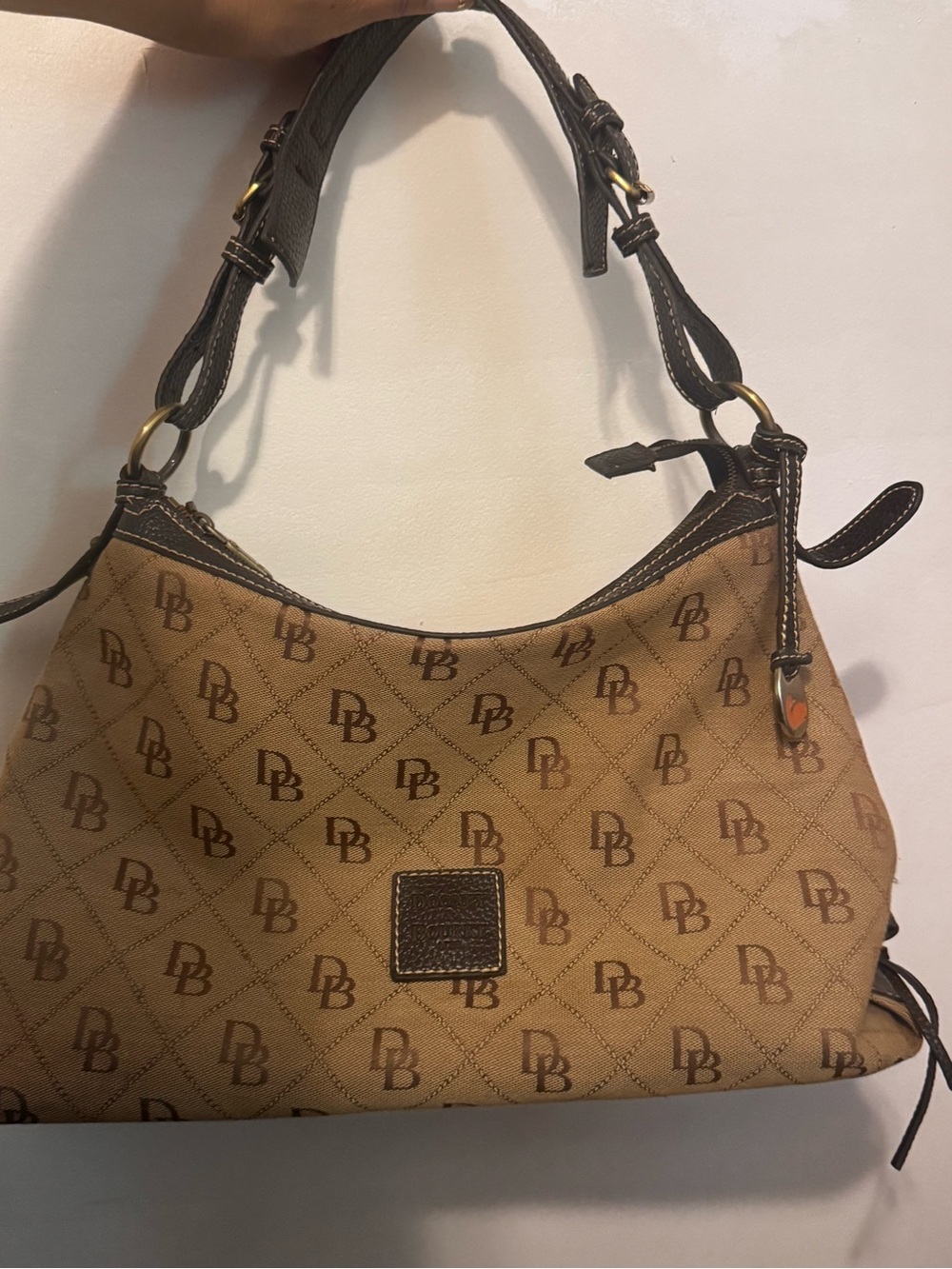 Vintage Dooney & Bourke DB Monogram Hobo Shoulder Bag Brown Y2K